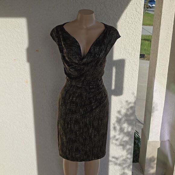 BRAND NEW ANNE KLEIN DRAPERS NECK SEQUINS EMBELLISHED KNEE-LENGTH DRESS - Picture 4 of 12